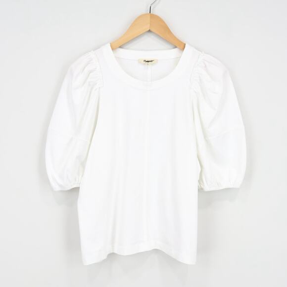 NWT Madewell Puff Sleeve Ruffle Trim Cotton Jersey Tee In White Size Medium - Picture 3 of 11